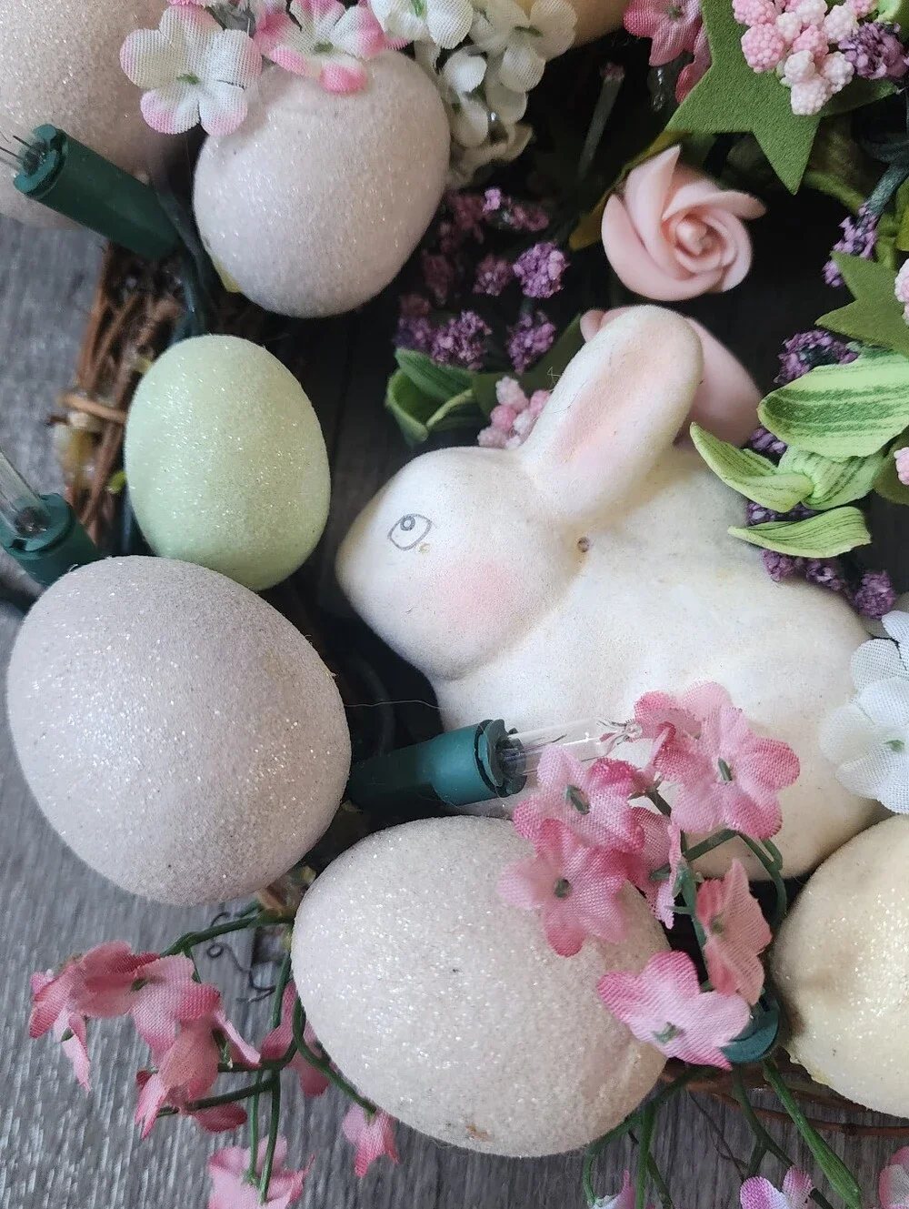 Vintage Handmade Easter Bunny Eggs Wreath Light Up 9 × 9